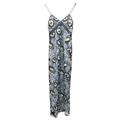 Pre-owned Self-portrait Self Portrait Sophia Embroidered Slip Dress In Multicolor Chiffon In Gray