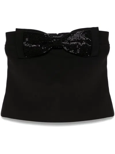 Self-portrait Self Portrait Strapless Bandeau Top With Oversized Beaded Bow Detail In Black