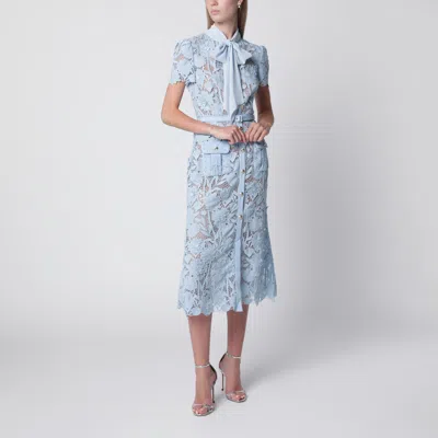 Self-portrait Self Portrait Tie-neck Lace Midi Dress In Blue