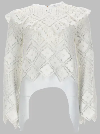 Self-portrait Self Portrait Top In Crochet Con Inserti In Pizzo In White