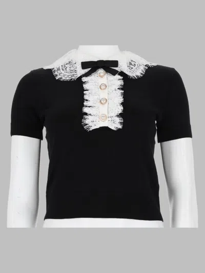 Self-portrait Self Portrait Top In Maglia Con Colletto In Pizzo In Black