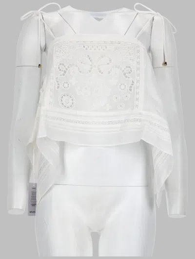 Self-portrait Asymmetrical Sheer Overlay Embroidered Top In White