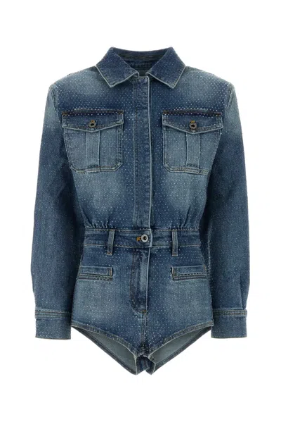 Self-portrait Self Portrait Tuta Denim In Multi