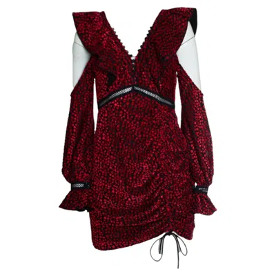 Pre-owned Self-portrait Self Portrait, V Neck Frill Mini Dress In Red