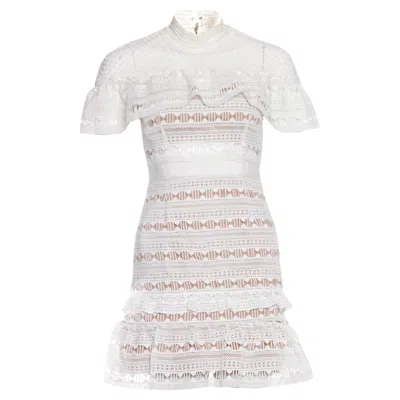 Pre-owned Self-portrait Self Portrait, White Ruffled Lace Mini Dress.