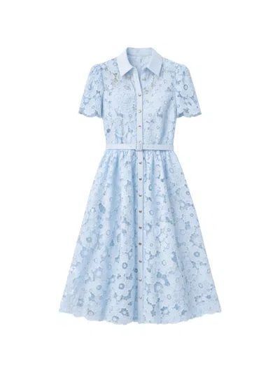 Self-portrait Belted Midi Dress In Blue