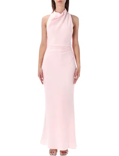 Self-portrait Crepe Halter Neck Maxi Dress In Pink
