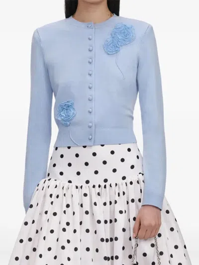 Self-portrait Floral-motif Button-up Knit Cardigan In Blue