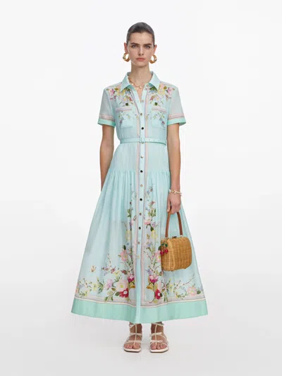 Self-portrait Floral-print Belted Maxi Dress In Blue