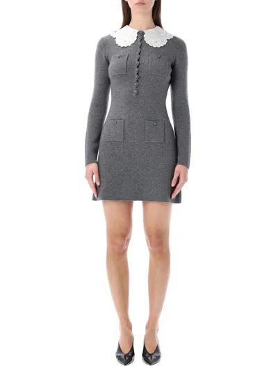 Self-portrait Grey Knit Mini Dress In Gray