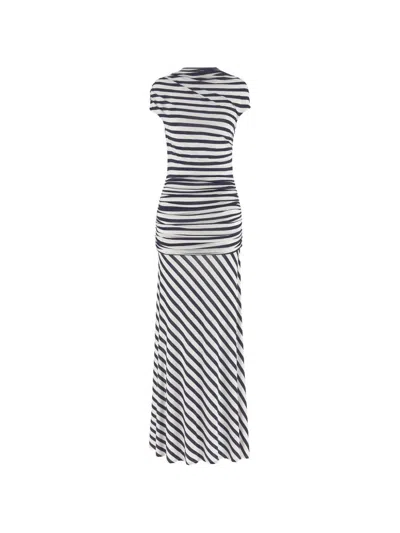 Self-portrait Striped Draped Maxi Dress In Blue