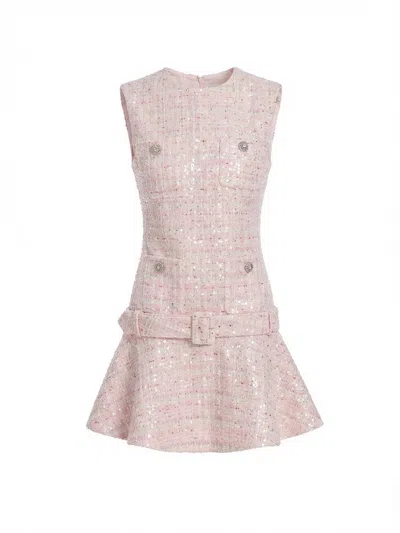 Self-portrait Sequin Boucle Belted Mini Dress In Pink