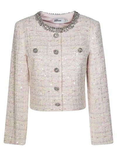 Self-portrait Sequin Boucle Loop Mini Jacket In Pink