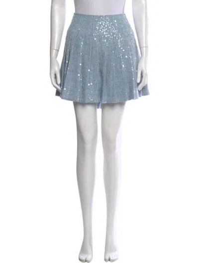 Pre-owned Self-portrait Sequin Embellishments Mini Skirt In Blue