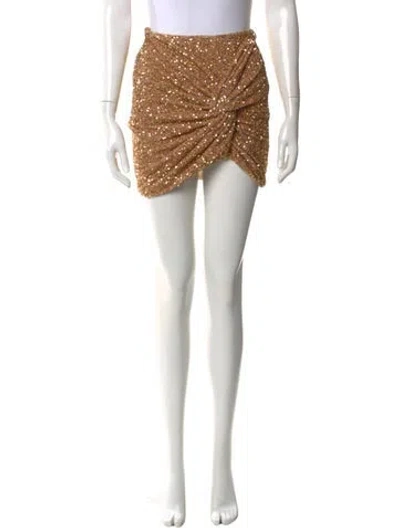 Pre-owned Self-portrait Sequin Embellishments Mini Skirt In Gold