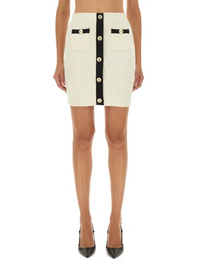 Self-portrait Sequin Knit Mini Skirt In White