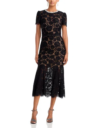 Self-portrait Sequin Lace Embellished Round Neck Midi Dress In Multi
