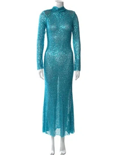 Pre-owned Self-portrait Sequin Long Dress In Blue