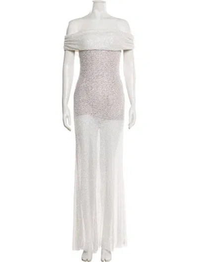 Pre-owned Self-portrait Sequin Long Dress In White