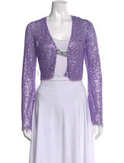 Pre-owned Self-portrait Sequin Open Front Sweater W/ Tags In Purple