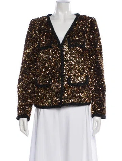Pre-owned Self-portrait Sequin Patterned Evening Jacket W/ Tags In Gold