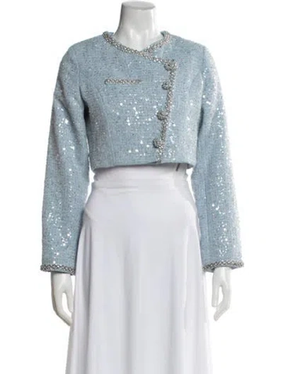 Pre-owned Self-portrait Sequin Patterned Jacket In Blue