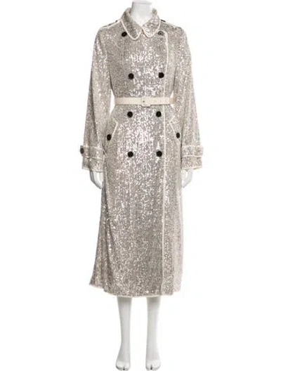 Pre-owned Self-portrait Sequin Trench Coat In Neutral