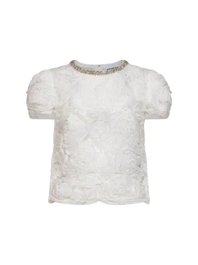 Self-portrait Sequin Tulle And Lace Blouse In White