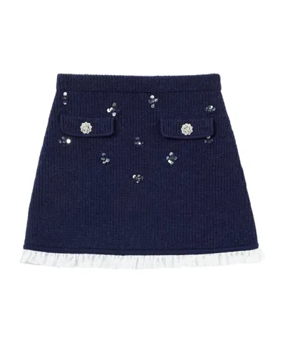 Self-portrait Sequin-appliqués Skirt In Blue