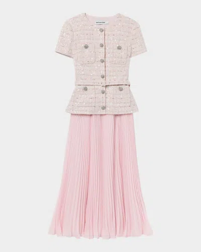 Self-portrait Sequined Bouclé Midi Dress In Pink