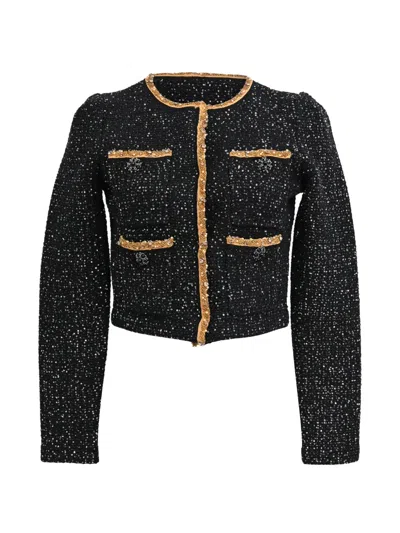 Pre-owned Self-portrait Sequined Cropped Sweater In Black
