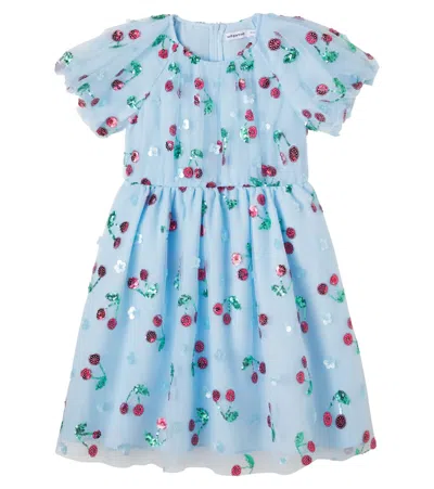 Self-portrait Kids' Sequined Tulle Dress In Blue