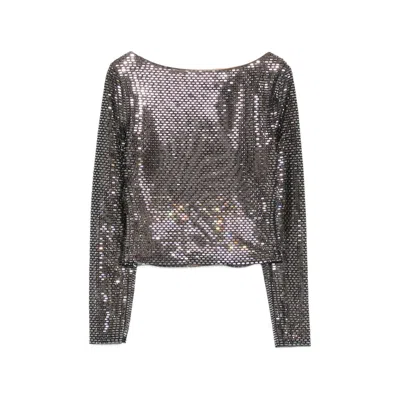 Self-portrait Sequin-embellished Blouse In Gray