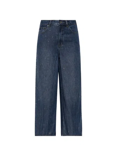 Self-portrait Sequin-embellished Bow-motif Jeans In Blue
