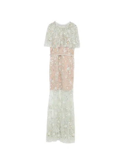 Self-portrait Sequin-embellished Cape-sleeve Maxi Dress In Multi
