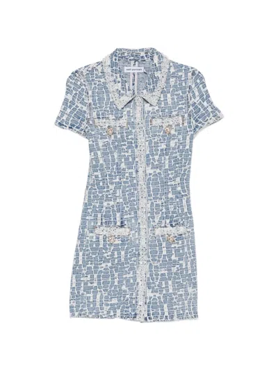 Self-portrait Sequin-embellished Collared Mini Dress In Blue