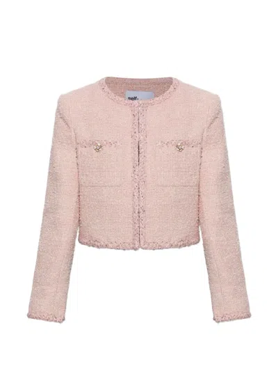 Self-portrait Sequin-embellished Cropped Tweed Jacket In Pink