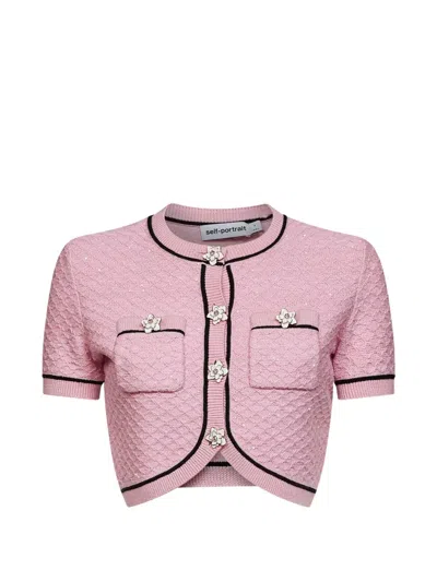 Self-portrait Sequin-embellished Floral-button Blouse In Pink