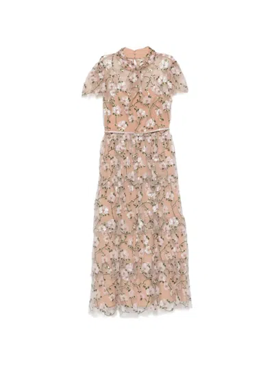 Self-portrait Sequin-embellished Floral-embroidered Midi Dress In Multi