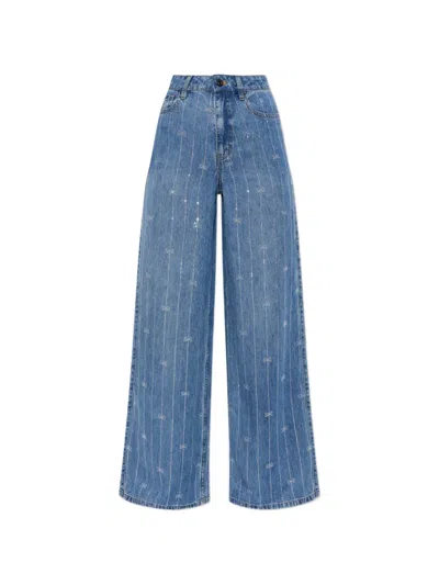 Self-portrait Sequin-embellished Jeans In Blue