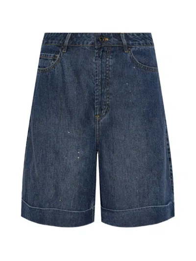 Self-portrait Sequin-embellished Knee-length Shorts In Blue