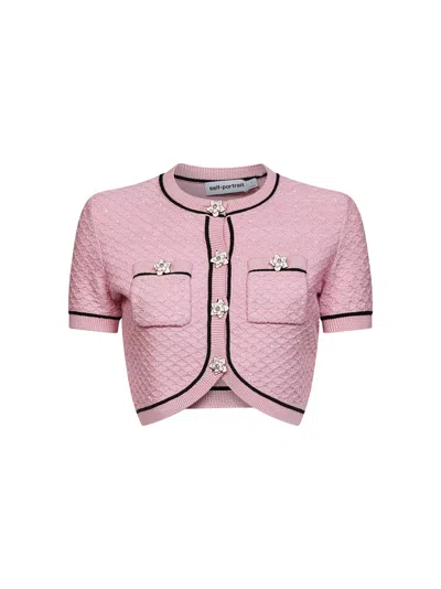 Self-portrait Sequin-embellished Knit Cardigan In Pink