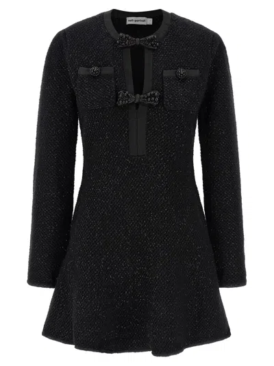 Self-portrait Sequin-embellished Knit Mini Dress In Black