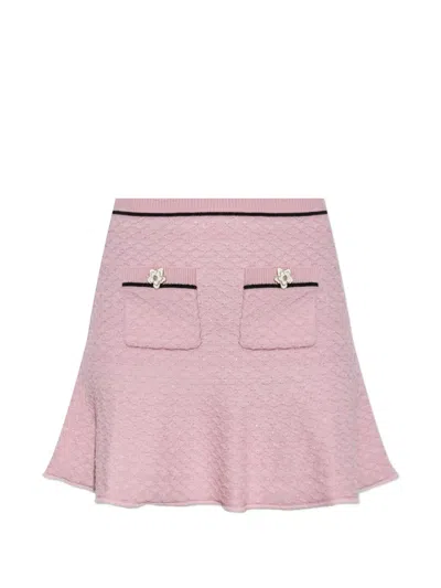 Self-portrait Sequin-embellished Knitted Mini Skirt In Pink
