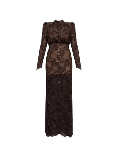Self-portrait Sequin-embellished Lace Maxi Dress In Brown
