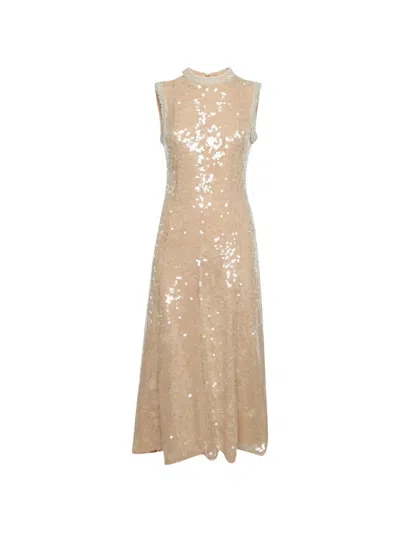 Pre-owned Self-portrait Sequin-embellished Maxi Dress In Neutrals