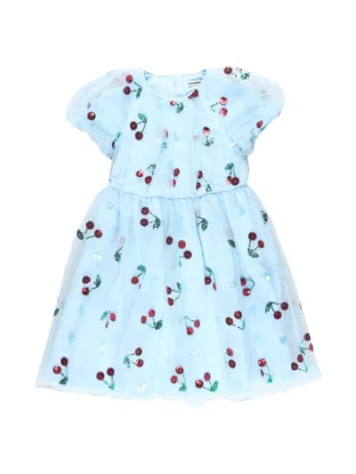 Self-portrait Kids' Sequin-embellished Mesh Dress In Blue