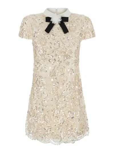 Self-portrait Sequin-embellished Mini Dress In Neutral
