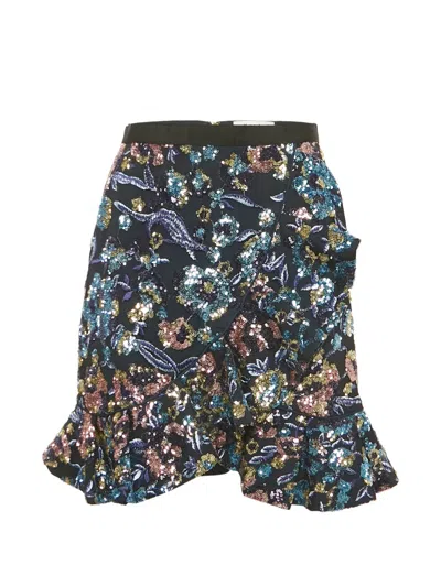 Pre-owned Self-portrait Sequin-embellished Mini Skirt In Blue
