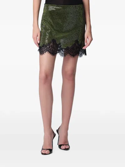 Self-portrait Self Portrait Crystal Metallic Knit Miniskirt In Green